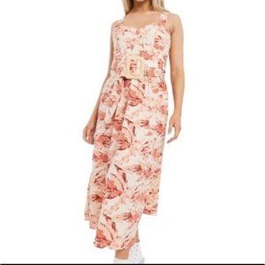 ASOS Design Palm Floral Midi Skater Sundress w/ Wicker Belt Size 10